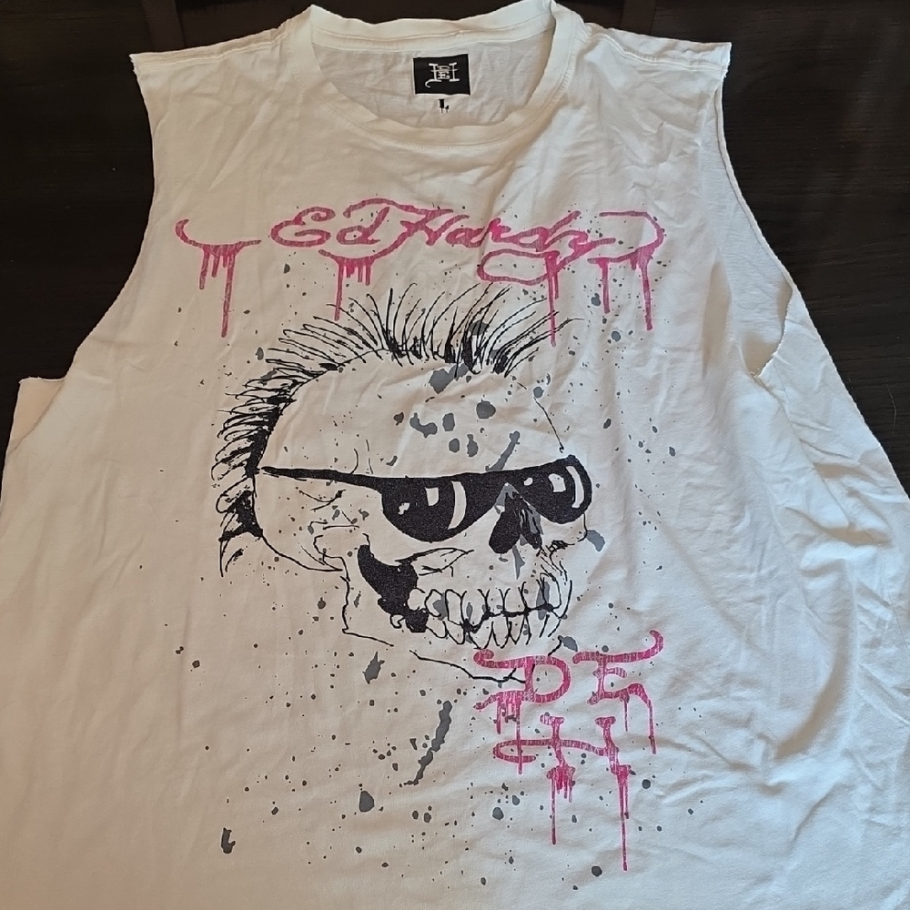 Ed Hardy White and Pink Skull Tank Top Nwot